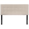 Full size Beige Taupe Fabric Box-Stitch Upholstered Headboard