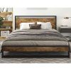 Full Modern Farmhouse Platform Bed Frame with Wood Panel Headboard Footboard