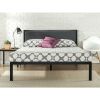 King size Metal Platform Bed Frame with Wood Slats and Upholstered Headboard