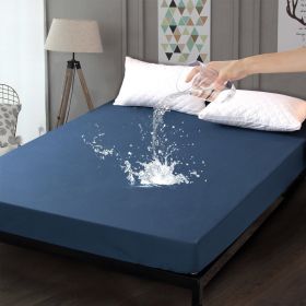 1pc Blue Waterproof Fitted Sheet, Solid Color Brushed Fitted Sheet, Soft Bedding (Color: Dark Blue)